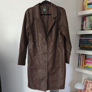 Wild Fable Dark Chocolate Brown Long Leather Trench Jacket